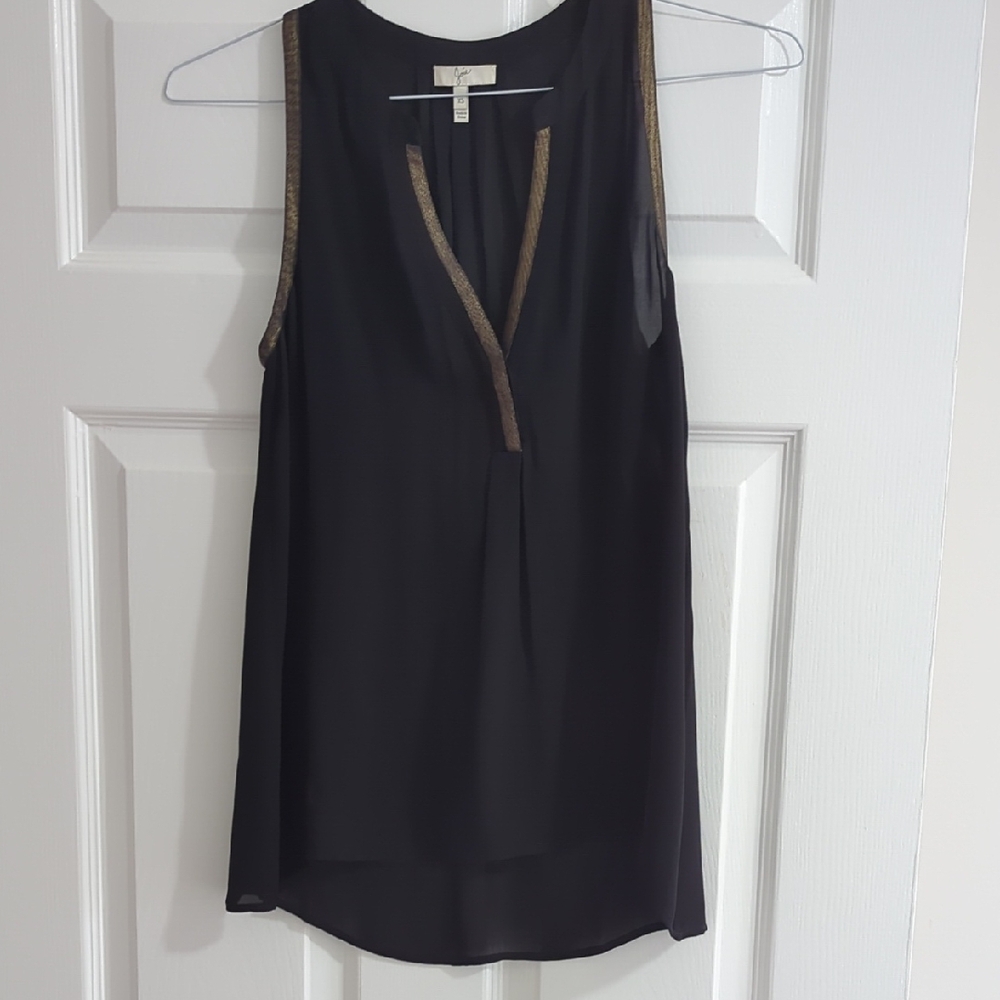 Black Sleeveless Top with Gold Trim